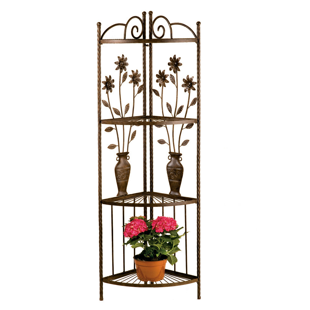 23 in. W x 16 in. D x 64 in. H Floral and Vase Corner Rack