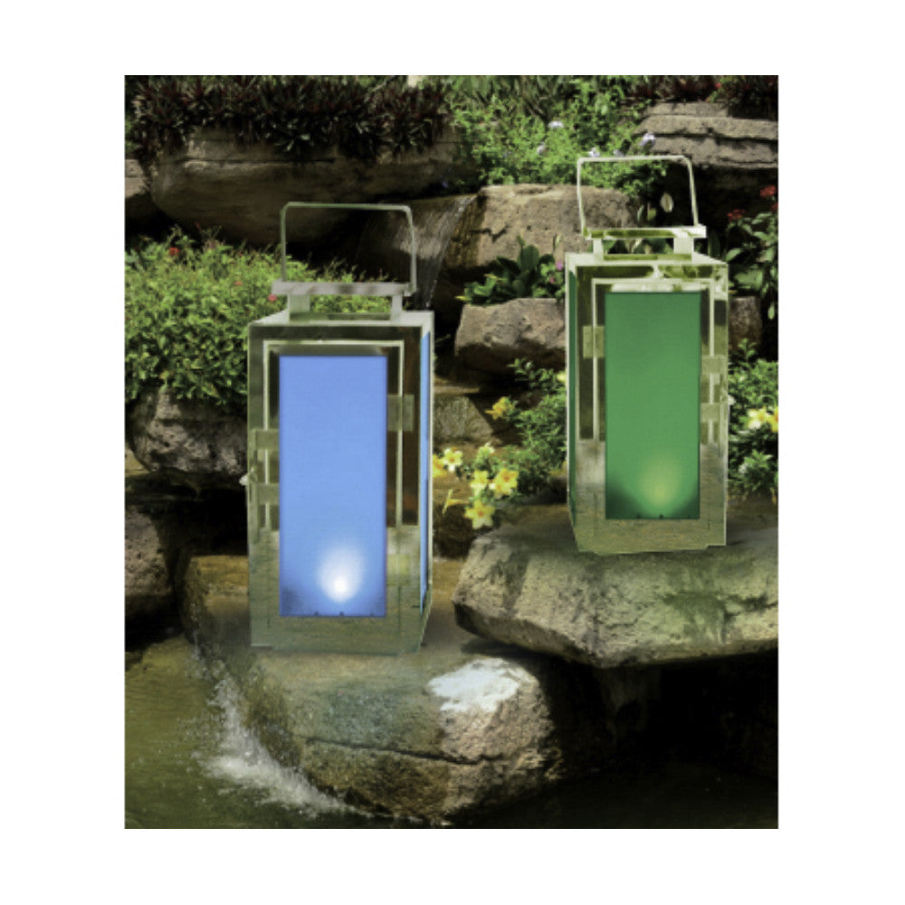 Solar Stainless Steel Lantern with Blue Light