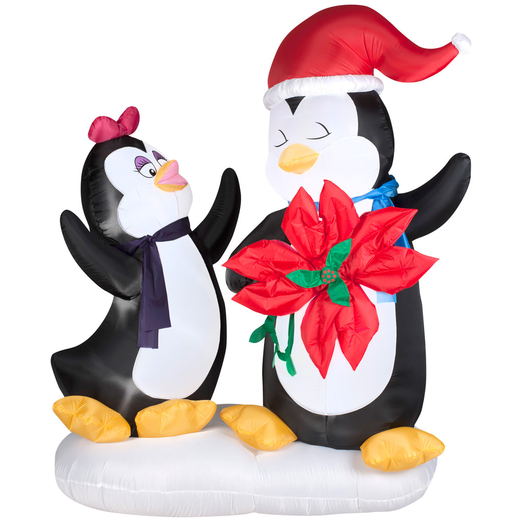 Animated Penguin Couple with Poinsettia Flower